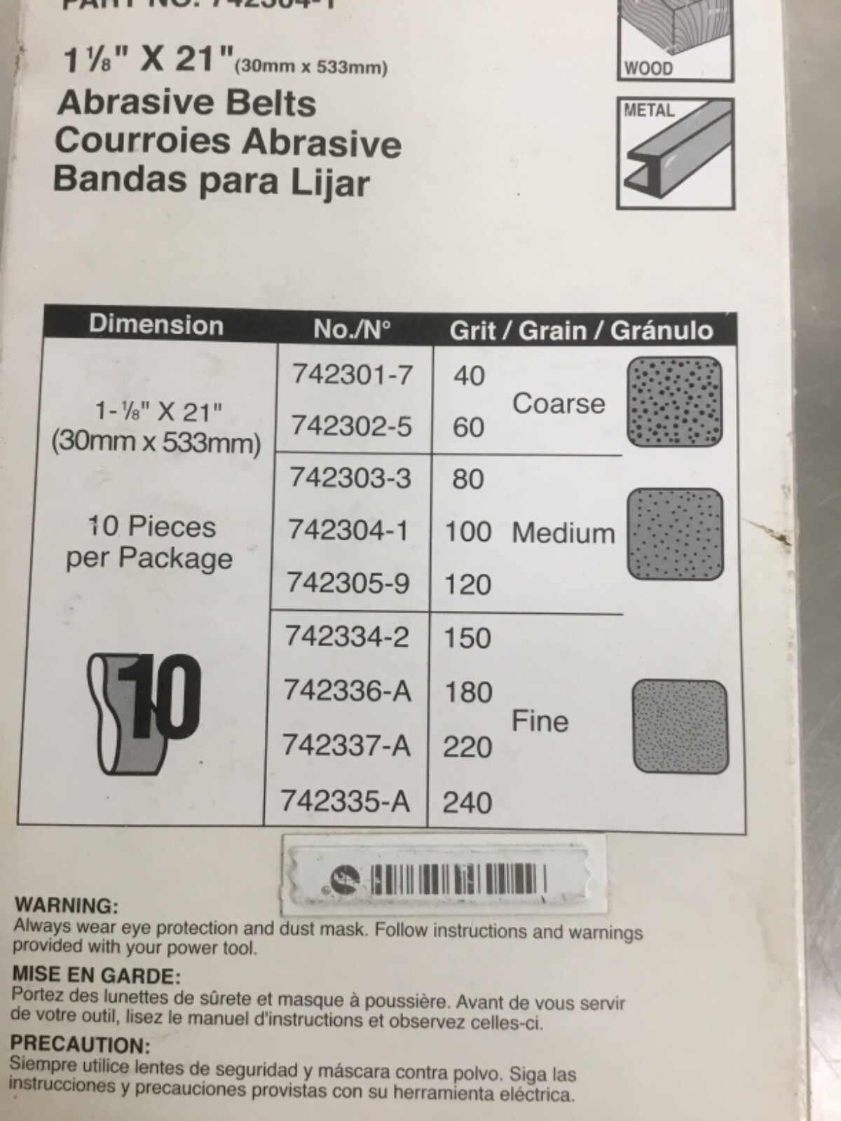 Box of 10-MAKITA Abrasive Sanding Belt 1 1/8″ x 21″ 742304-1, 100 Grit