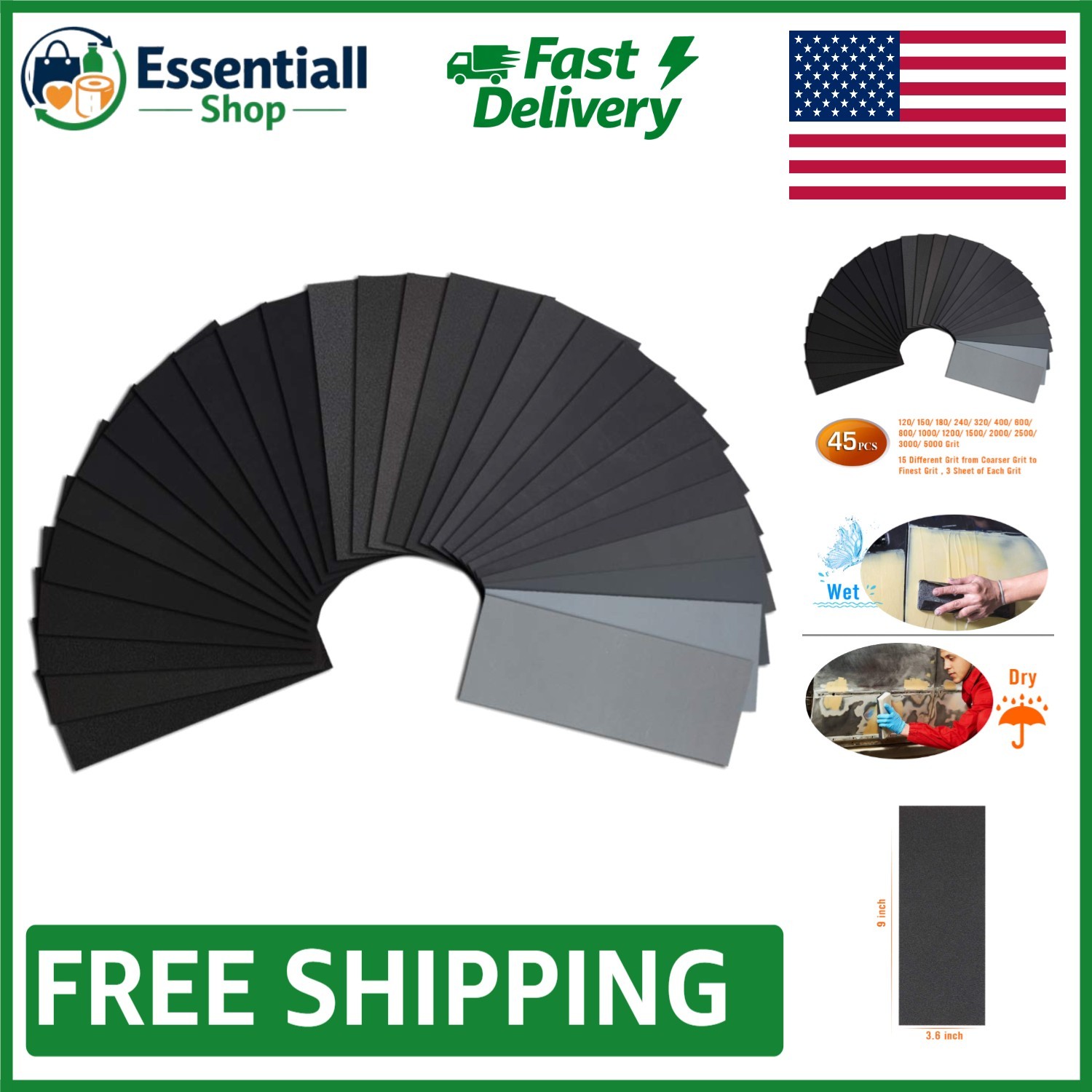 Luxury 45PCS Silicon Carbide Sandpaper – Wet/Dry, 9×3.6 Inches for Professionals
