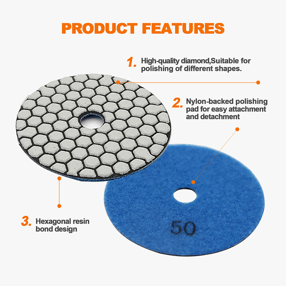 7pcs 4inch Dry Diamond Polishing Pad Set for Stone Marble #50-#3000 Grit
