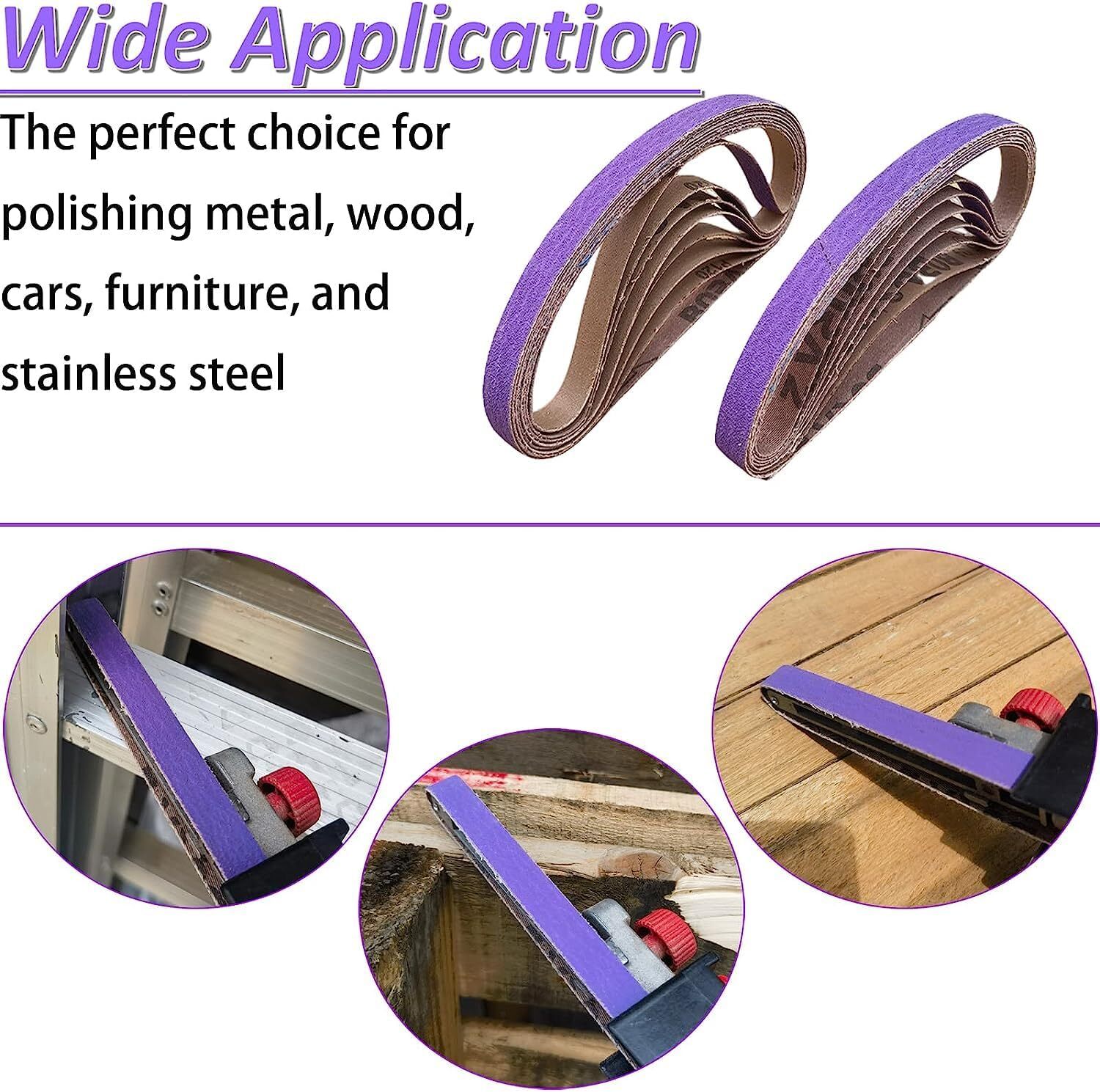 10 x 330 mm Sanding Belts, 3/8″ W x 13″ L, Purple Ceramic,25 Pack,40-240 Grit