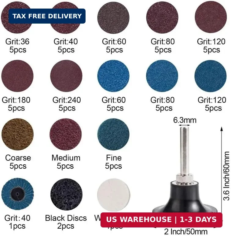 2 Inch Sanding Discs 70PCS Die Grinder Sanding Disc with 1/4″ Holder for Die Gri