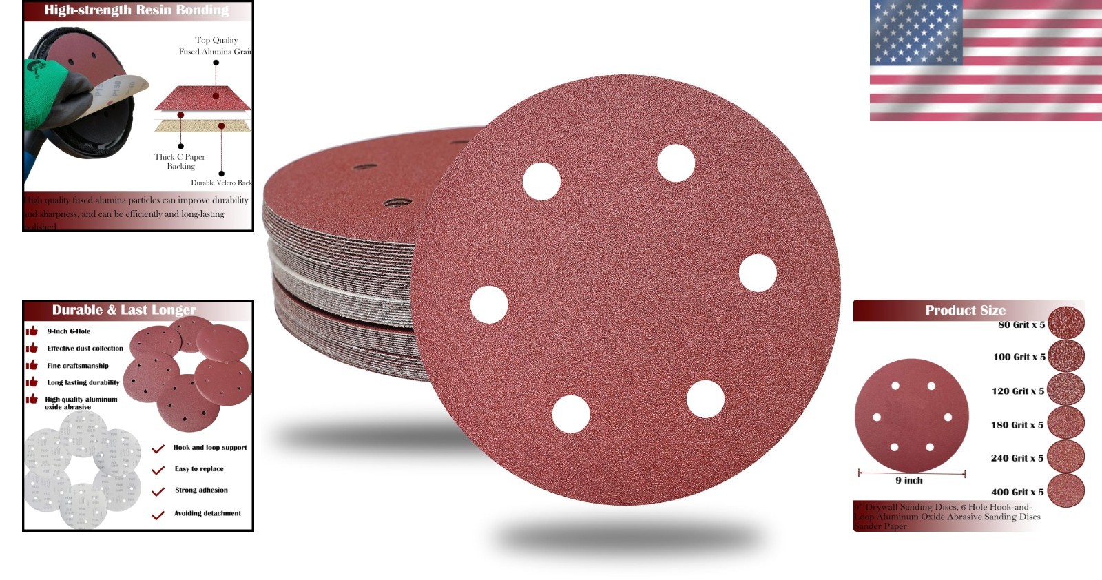 Versatile 30 PCS 9-Inch 6-Hole Sandpaper Discs Set – Durable Hook-and-Loop Grits