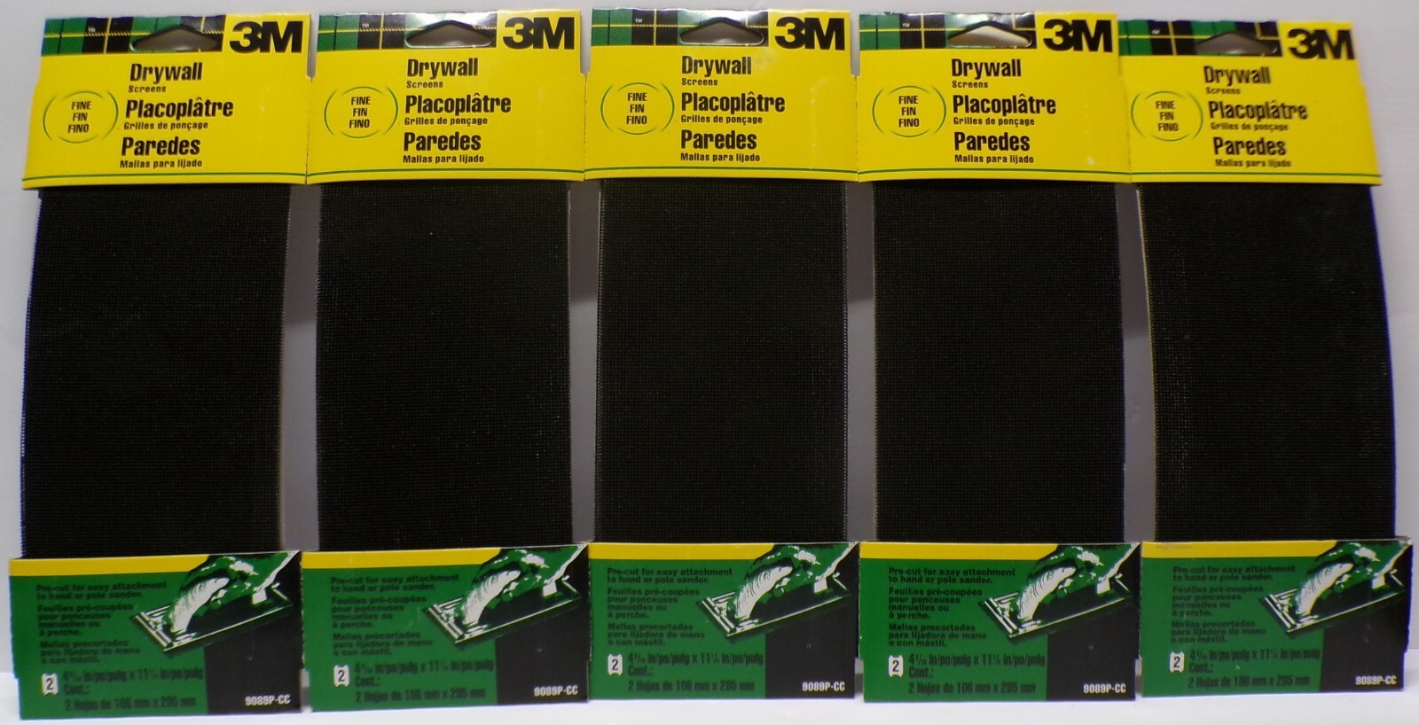 Lot of 5 Fine Grit 3M Drywall Screens 4-3/16″ x 11-1/4″ 2Pk. Each 9089P-CC