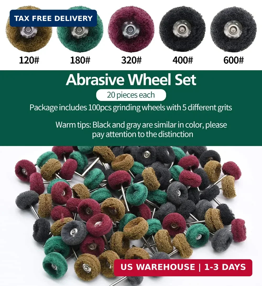 100pc Metal Polishing Buffing Abrasive Wheel Burr Kit Rotary Tool Set For Dremel