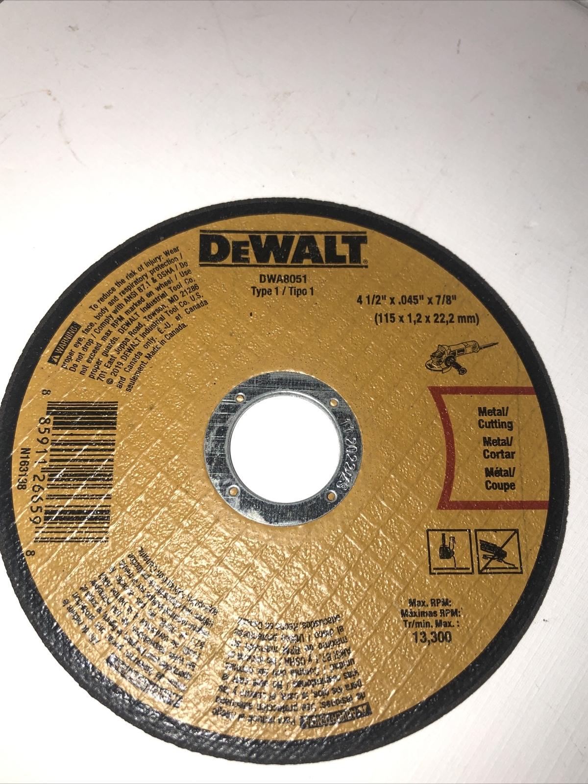 1PC Dewalt Cutting Wheel 4 1/2” X .045” X 7/8” Metal~Stainless Steel Cutting