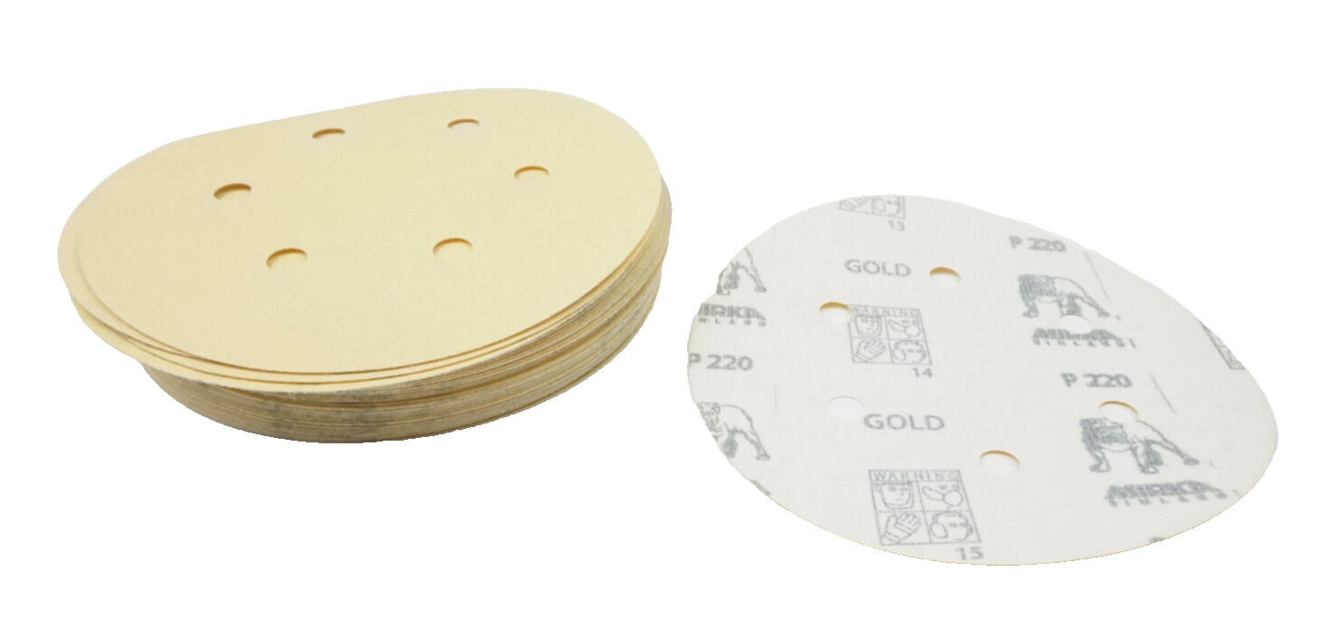 Mirka Gold 6″ 6 Hole P220 Sanding Discs 44 Pieces