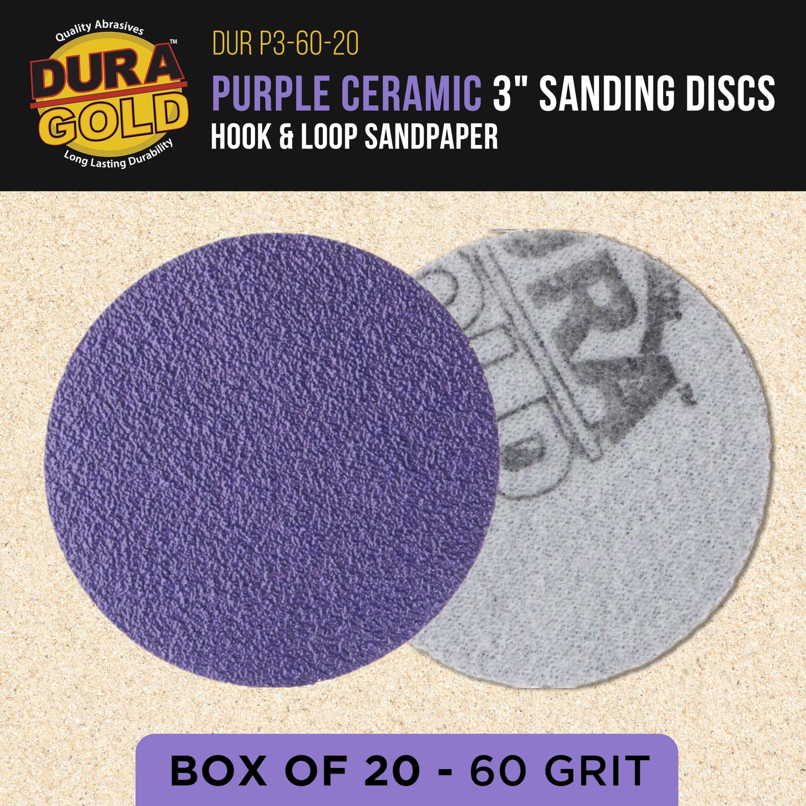 Dura-Gold Premium 60 Grit 3″ Purple Film Ceramic Sanding 3 inches,