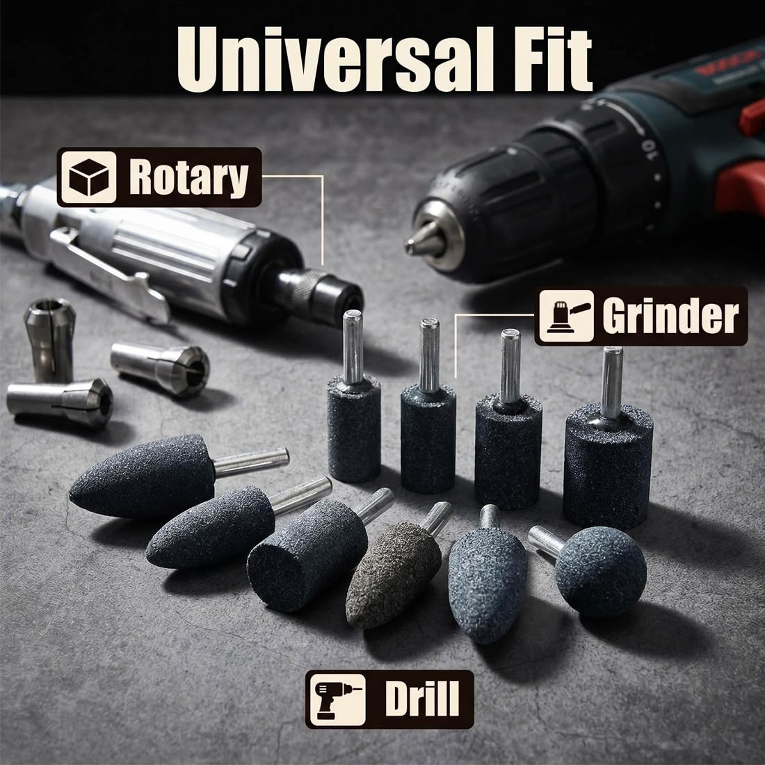 10 Pcs Drill Grinding Stones, 1/4″ Shank Aluminum Oxide Mounted Grinding Points