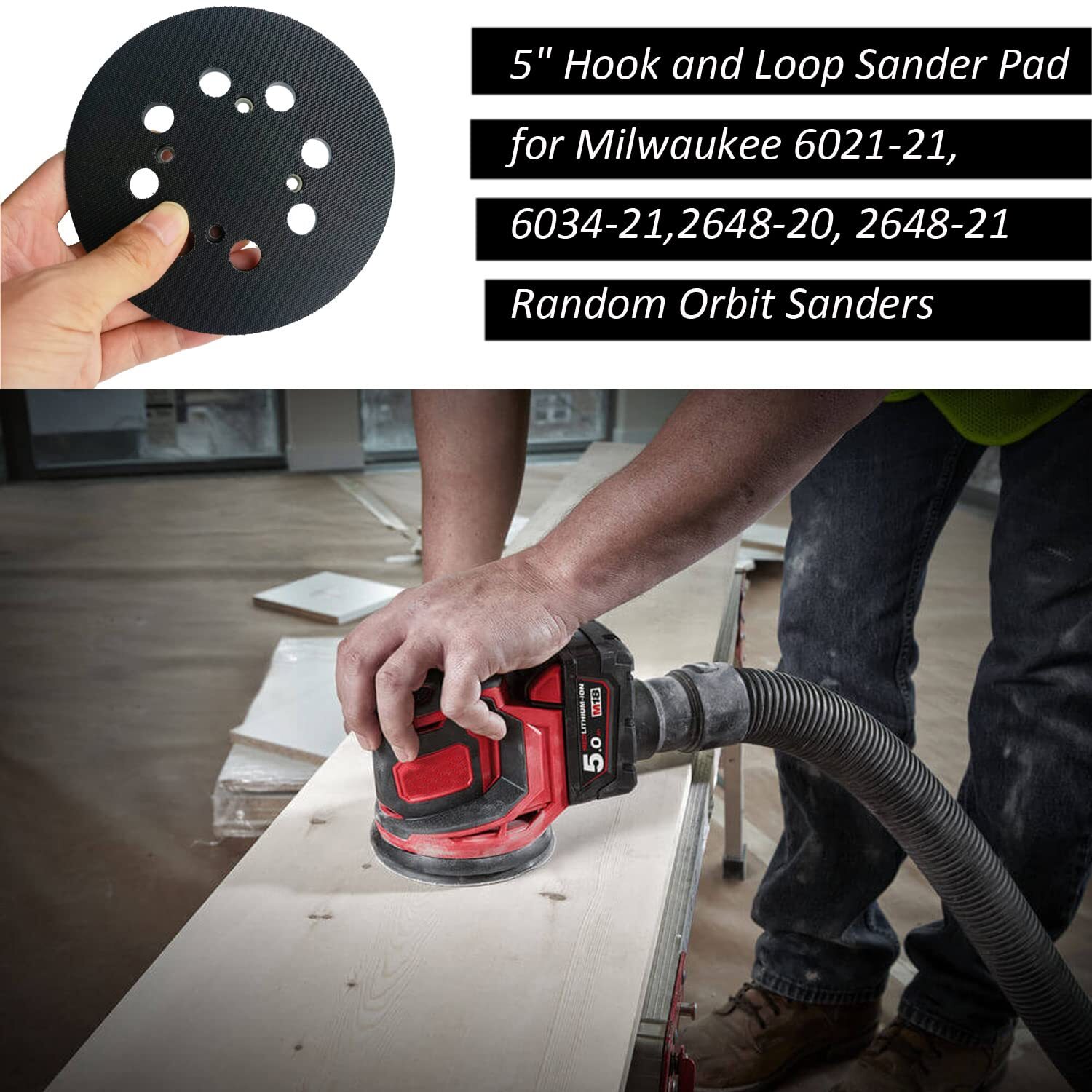 2 Pack 5 Inch 8 Hole Hook and Loop Sander Pad for Milwaukee 6021-21 6034-21