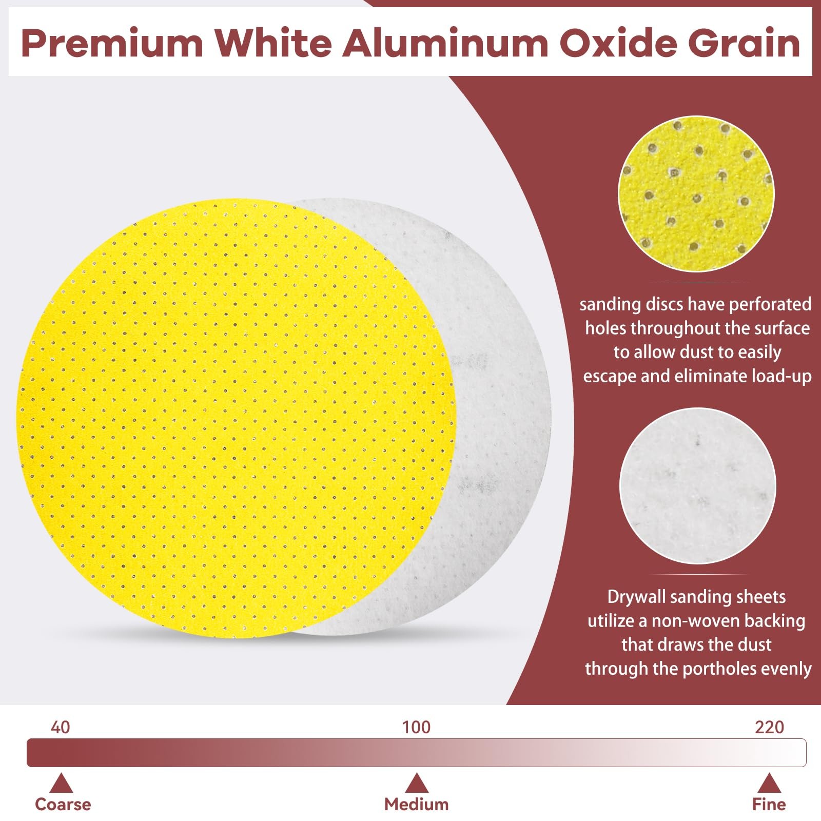 40 Grit 9-Inch Perforated Hook-and-Loop Drywall Sanding Discs, Durable Alumin…