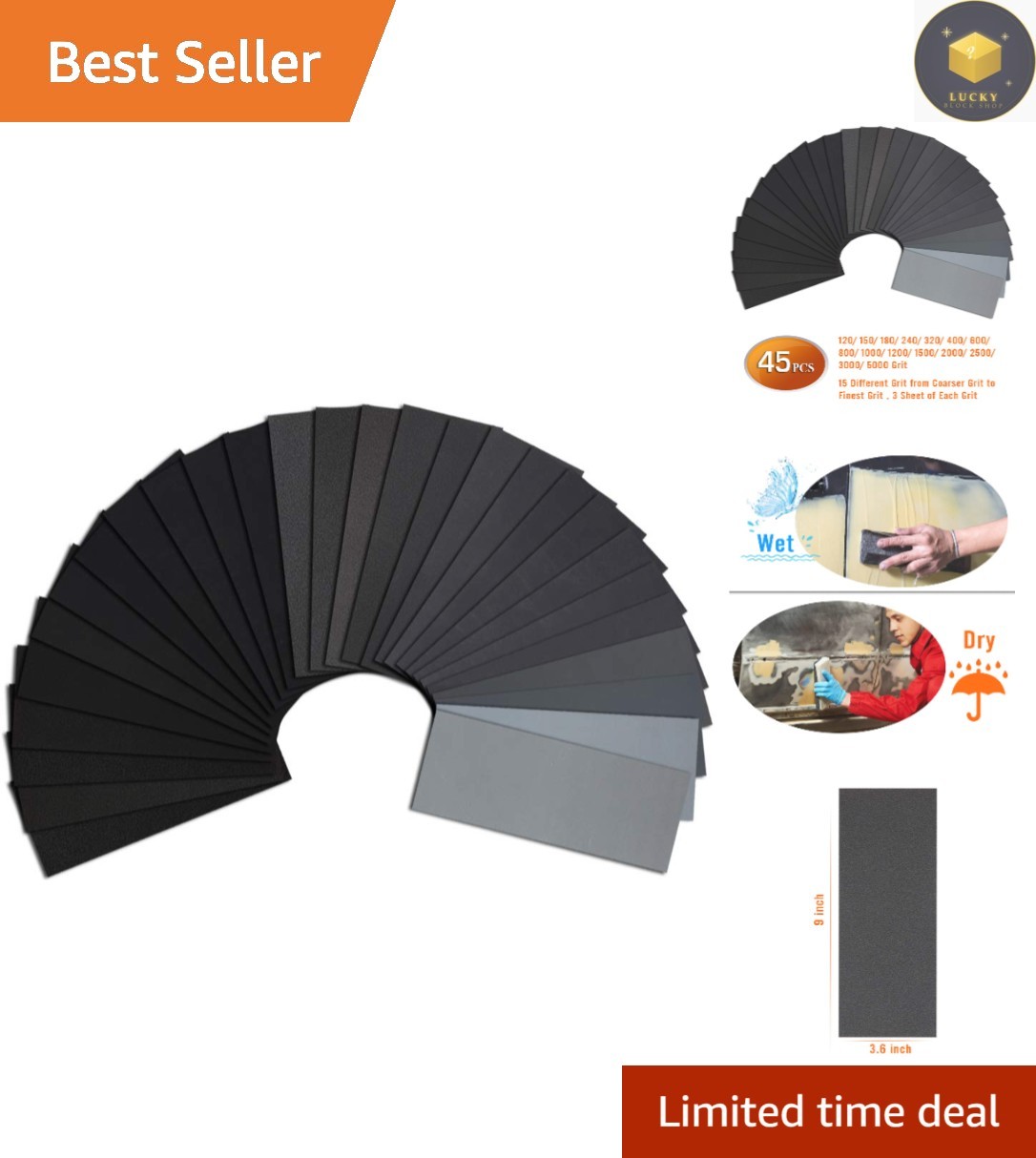 Professional-Grade 45PCS 9×3.6in Waterproof Sandpaper Set for Perfect Finishes