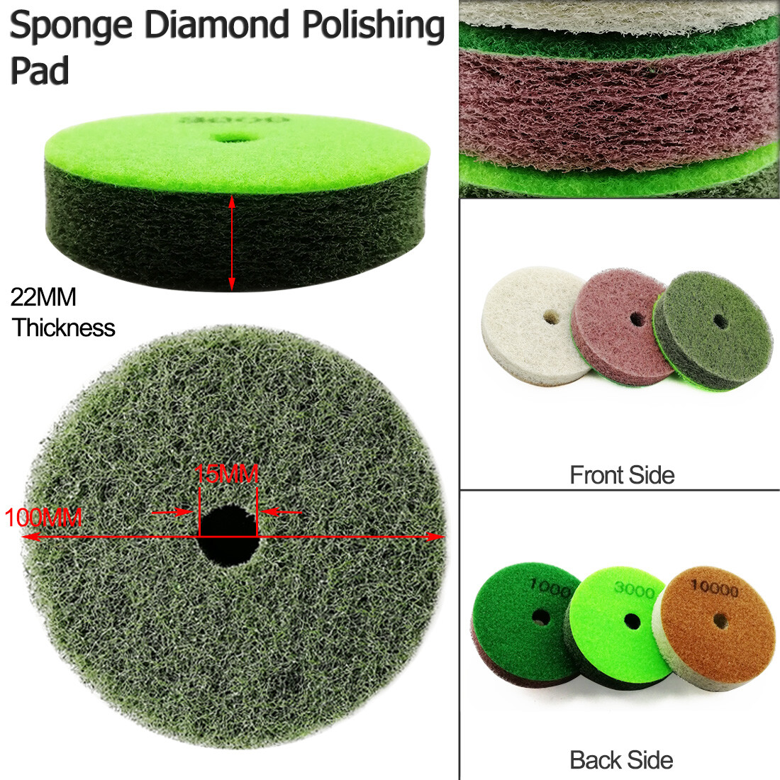 SHDIATOOL 3pcs/pk 100mm/4″ Diamond Sponge Polishing Pads for Marble Jade Stone