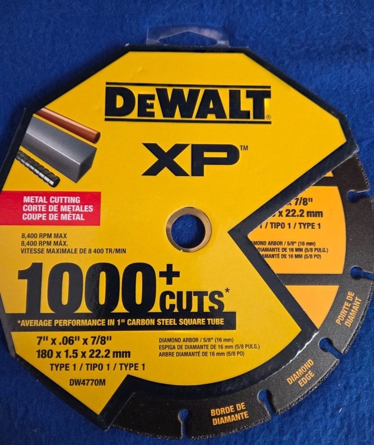 Lot Of 2 – DeWalt XP DW4770M Metal Cutting Wheel XP 7″ D X 7/8″ Diamond Arbor