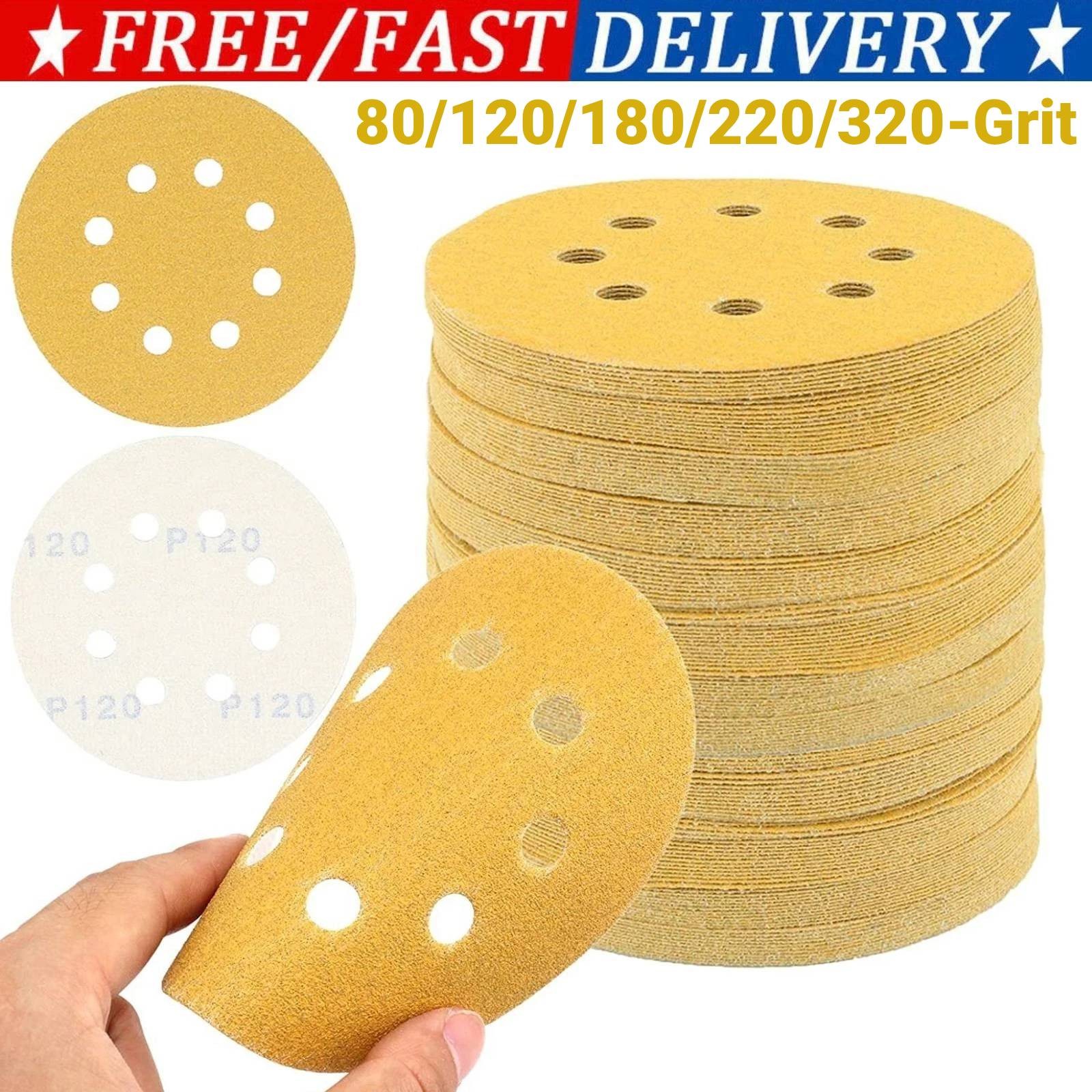 500-PACK 5 inch Sanding Discs 8-Hole Hook Loop Sander Orbital Sandpaper Kit