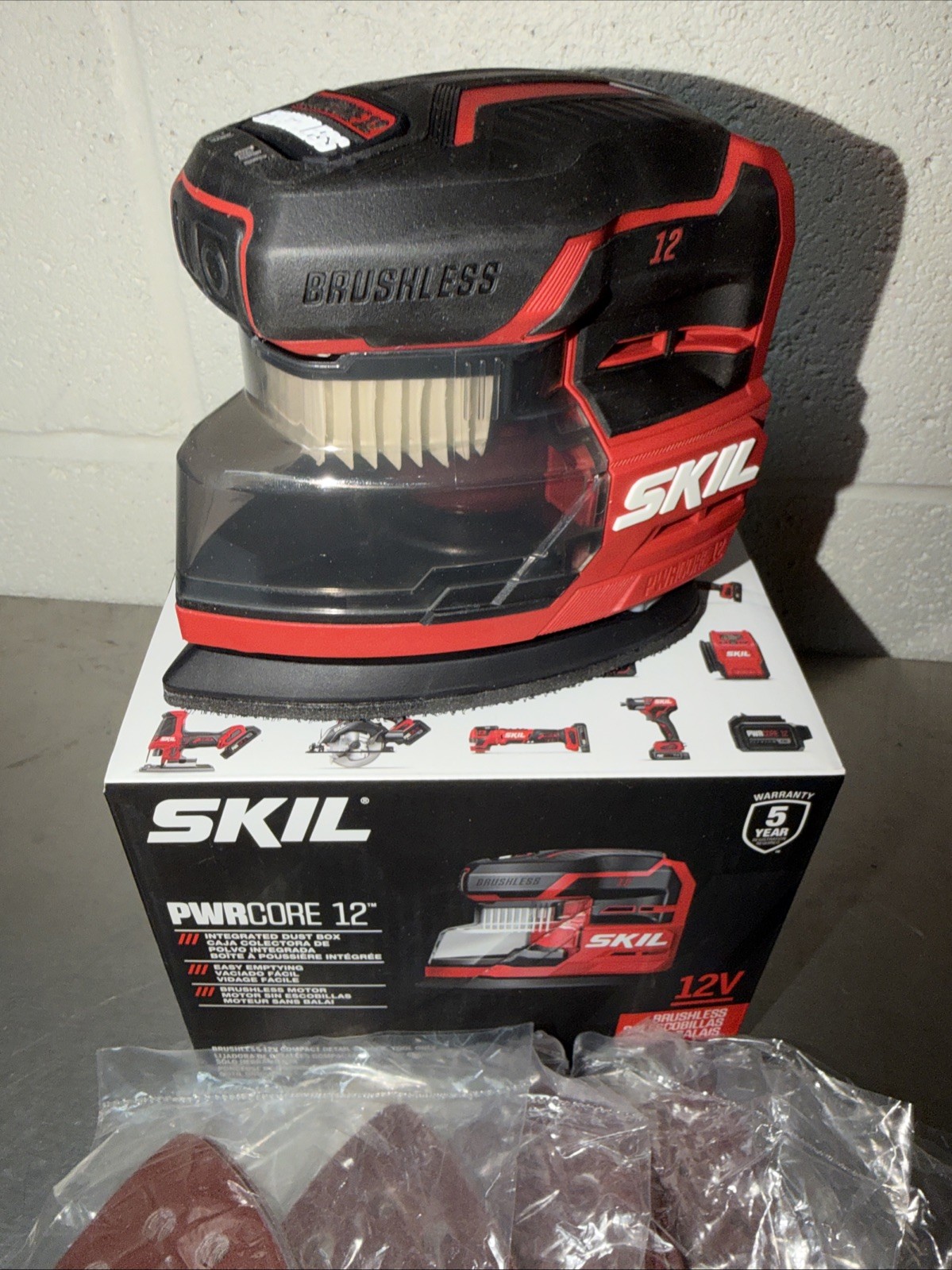 Brushless Compact Detail Sander w DustBox + 40pc SandPaper 80 120 180 240 Grits