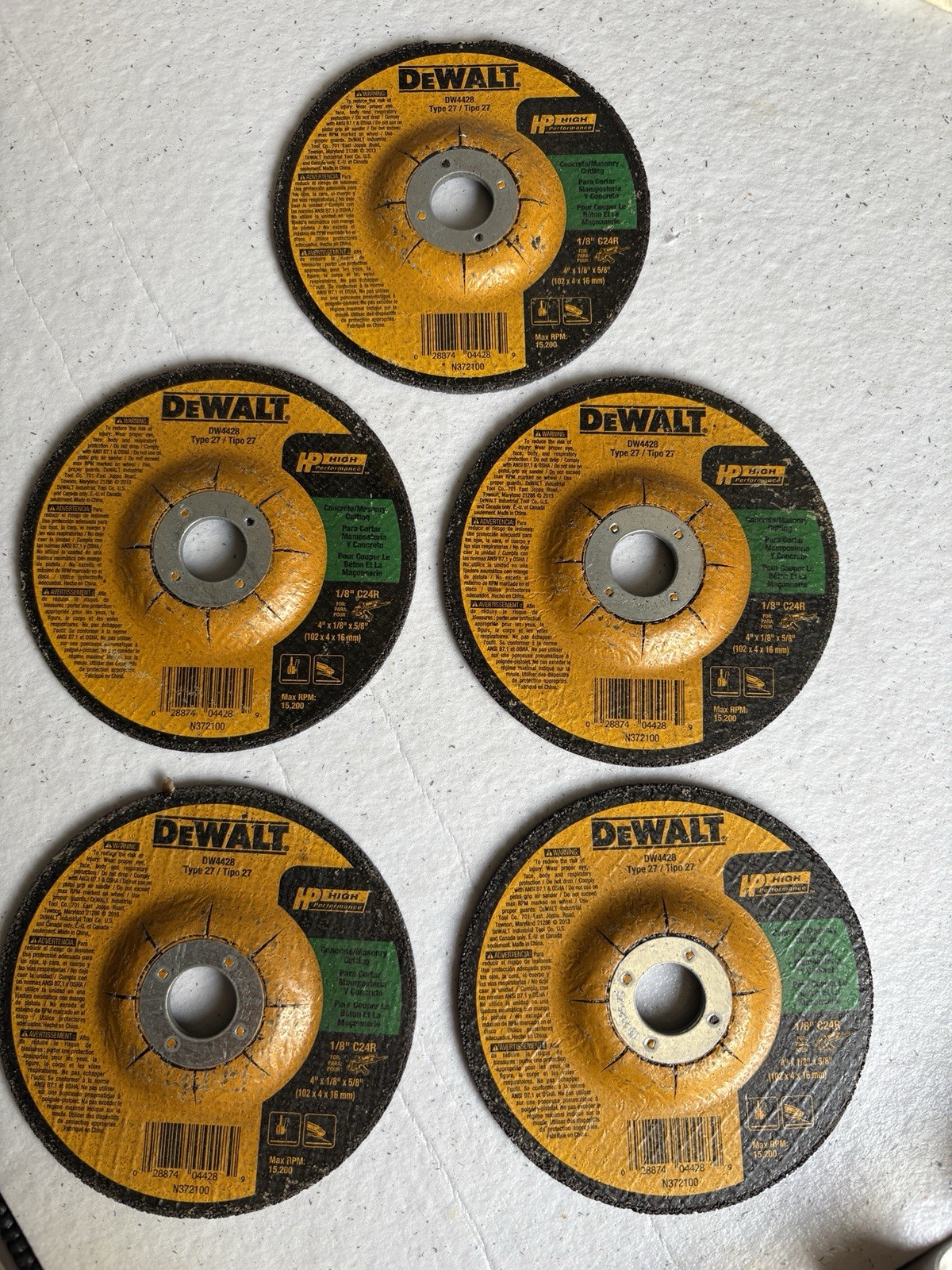 LOT OF 5 DeWalt High Performance 4 in. D X 5/8 in. Masonry Grinding Wheel DW4428