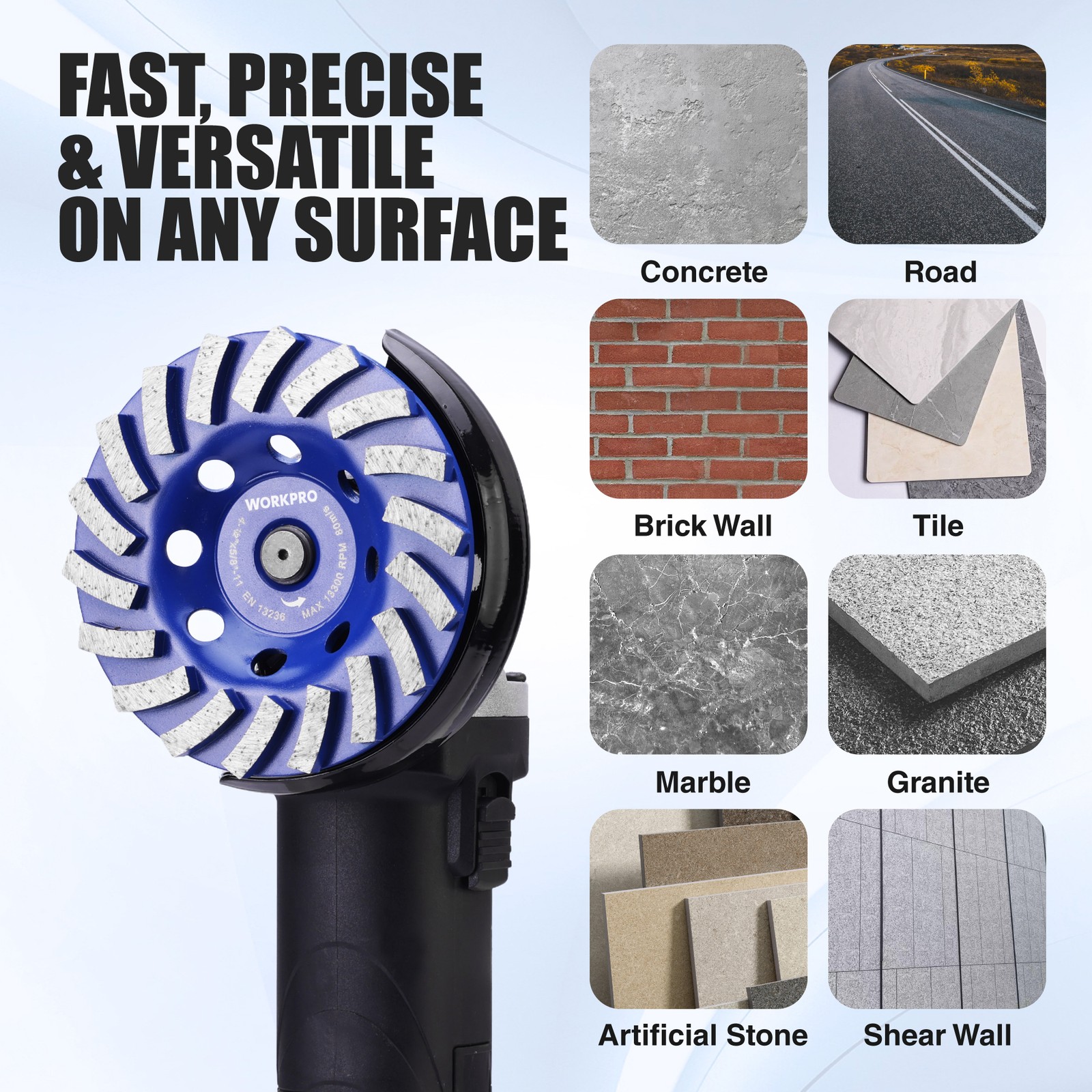 WORKPRO 4.5 Inch Diamond Wheel Cold Pressed Segmented Spiral Turbo Grinding Disc