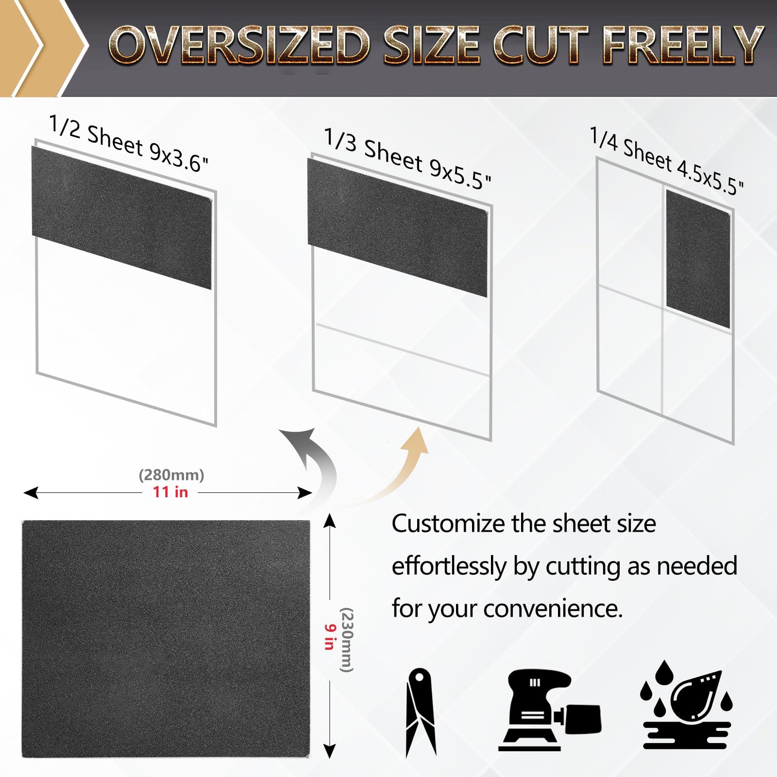 12-Sheet 9 x 11 Inch Wet Dry Fine Sandpaper Assortment, 400/600/800/1000/2000