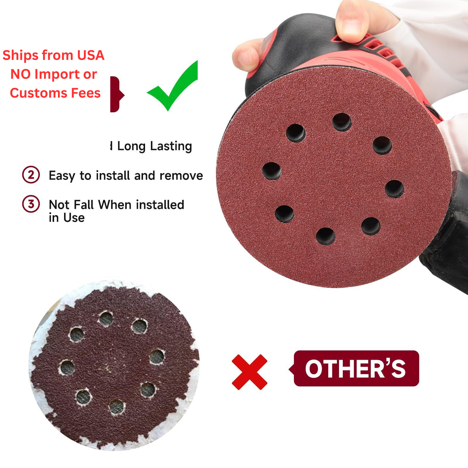 POTUINOM 100PCS 5 Inch Sanding Discs 40 Grit Sandpaper for 5 inches, Red
