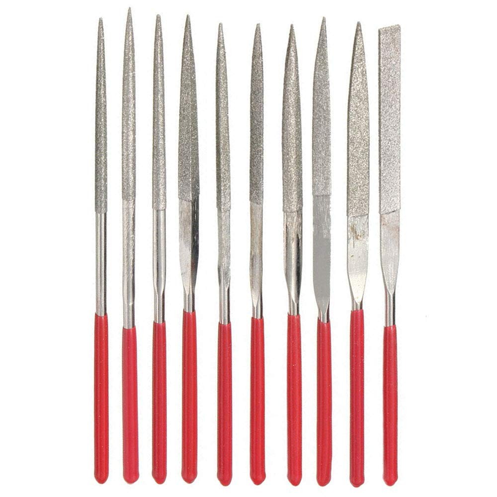 YAKAMOZ Diamond Needle File Set,10Pcs Multi Shape 3.94 inches, Nickel, Red