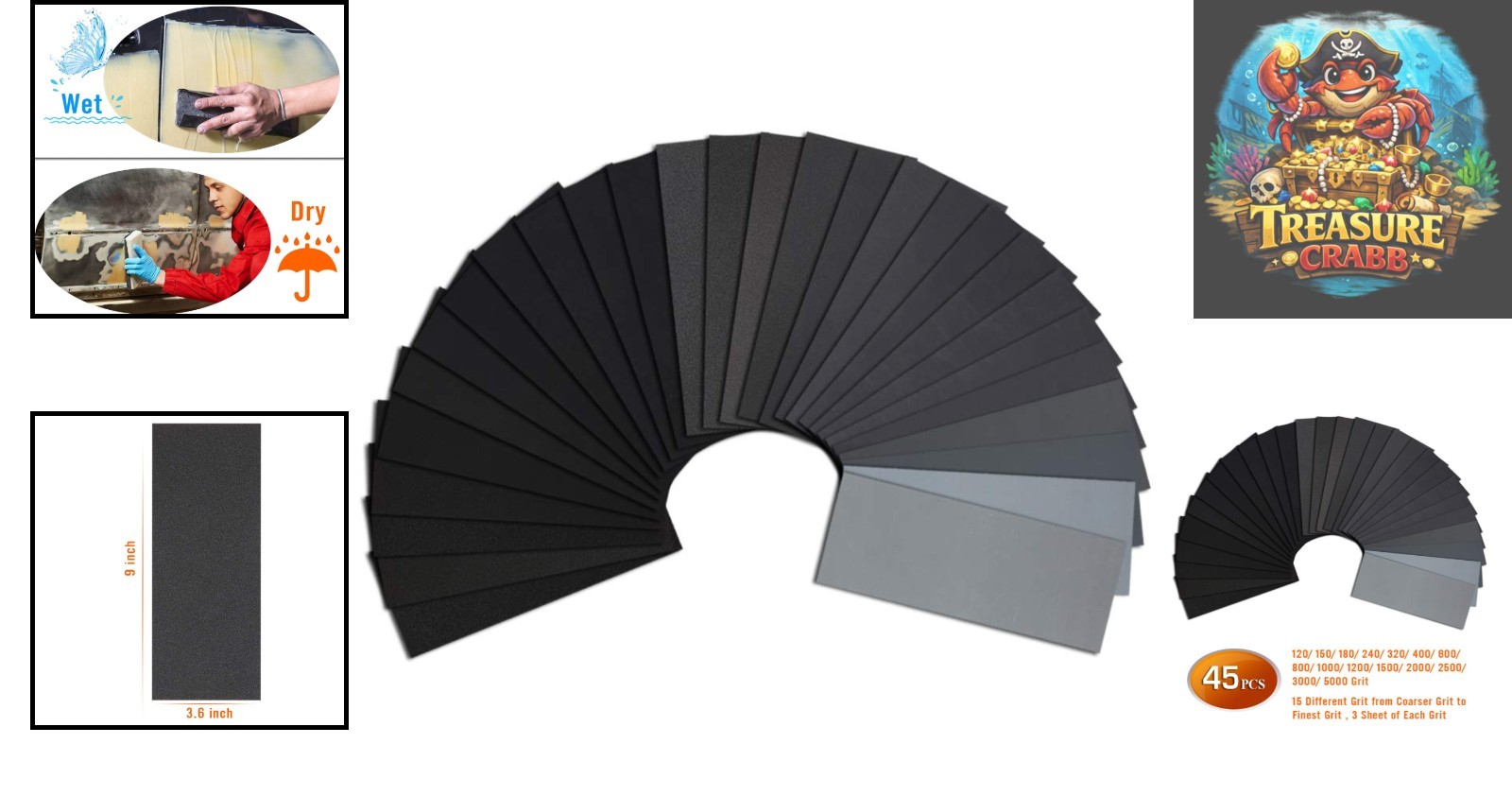 Comprehensive 45-Piece Sandpaper Set: Fine to Very Fine Grits for All Projects