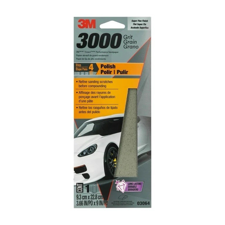 3M Performance 3000 Grit Sandpaper, 3-2/3 In X 9 In, Polish Clear Coat