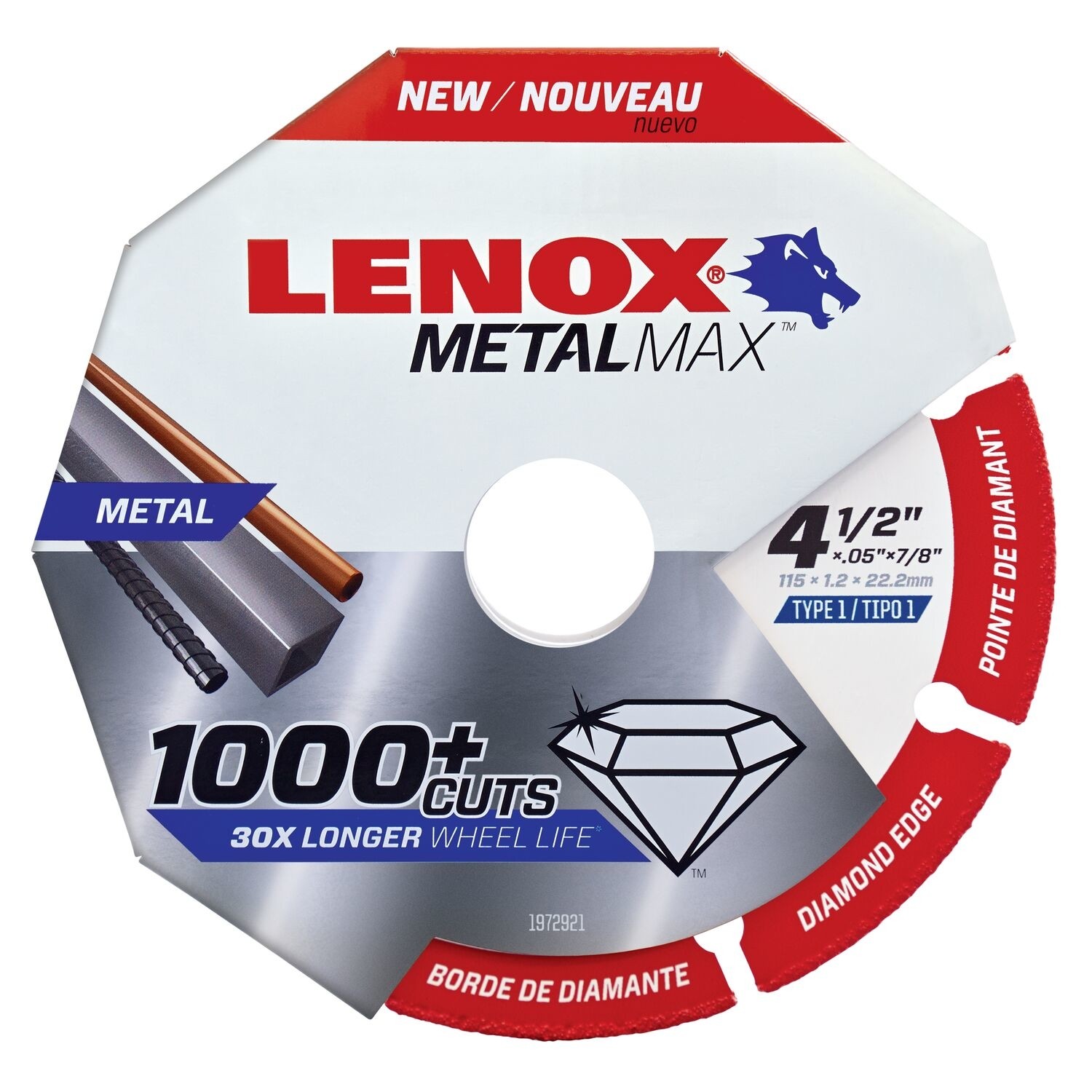 Lenox 1972921 Solid Steel Diamond Grit Abrasive Cut-Off Wheel 4-1/2 x 7/8 in.