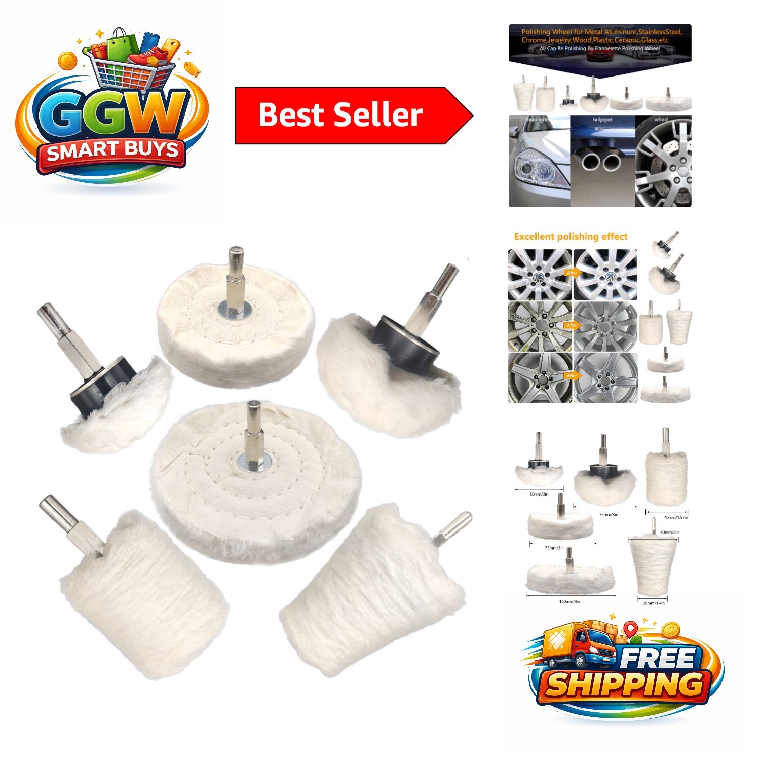 Durable 6-Piece Polishing Wheel Set for Cleaning & Repair with Electric Drill