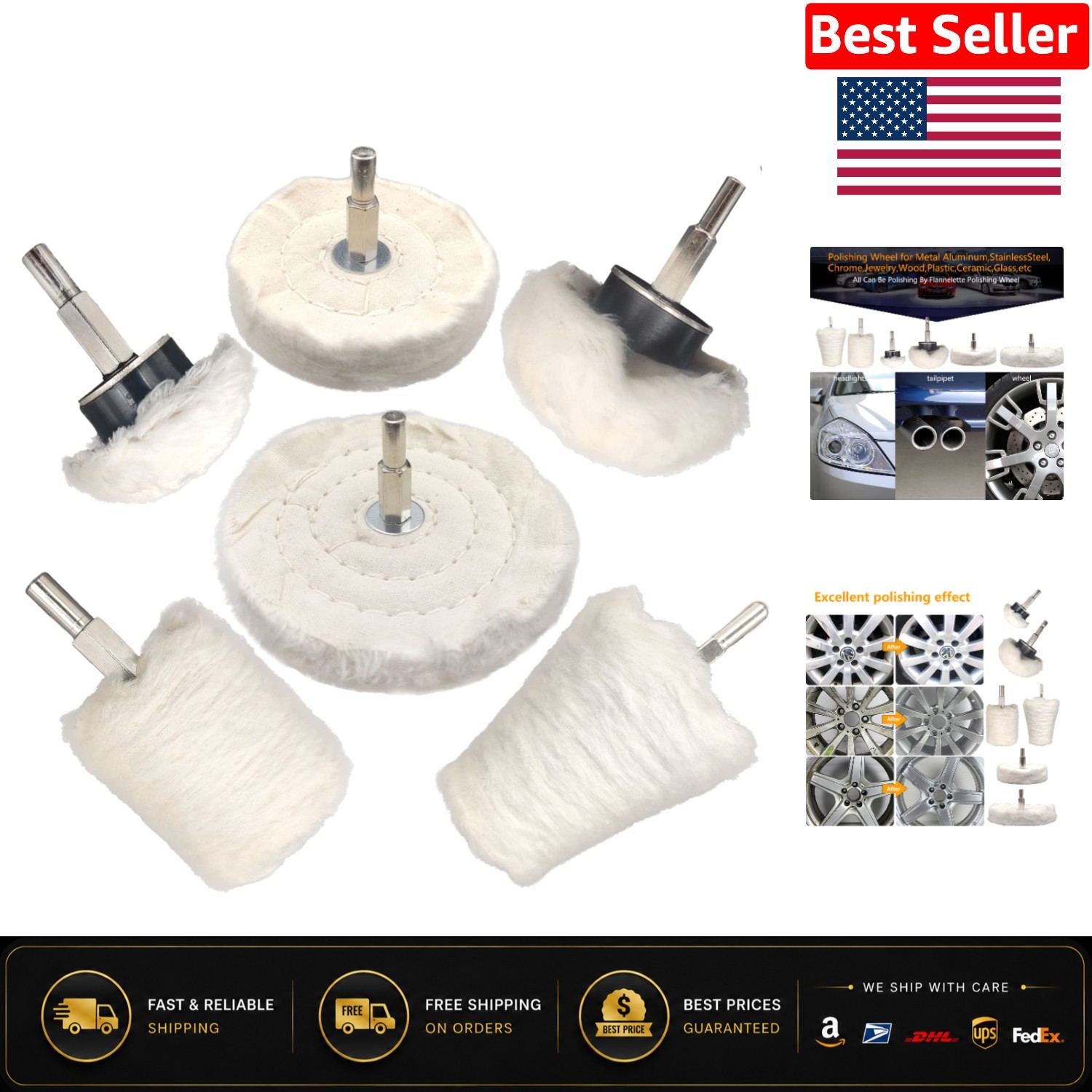 Cotton Buffing Wheels for Drill – 6 Piece Set for Professional Quality Polishing