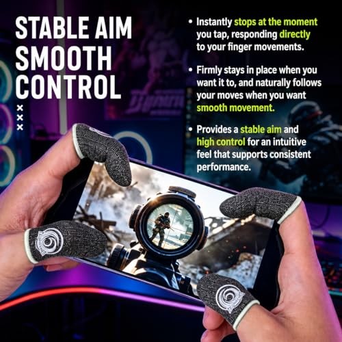 TALONGAMES Mobile Gaming Finger Sleeves, 8 Pack 0.3mm Silver 45mm*23mm Black