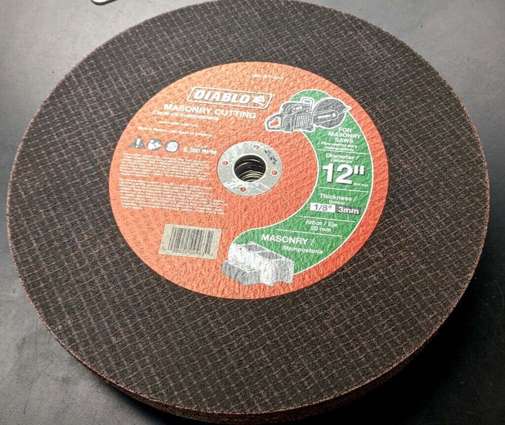 6 New DIABLO Masonry Cutting Wheels 12″ X 1/8″ X 20MM arbor – Free Ship