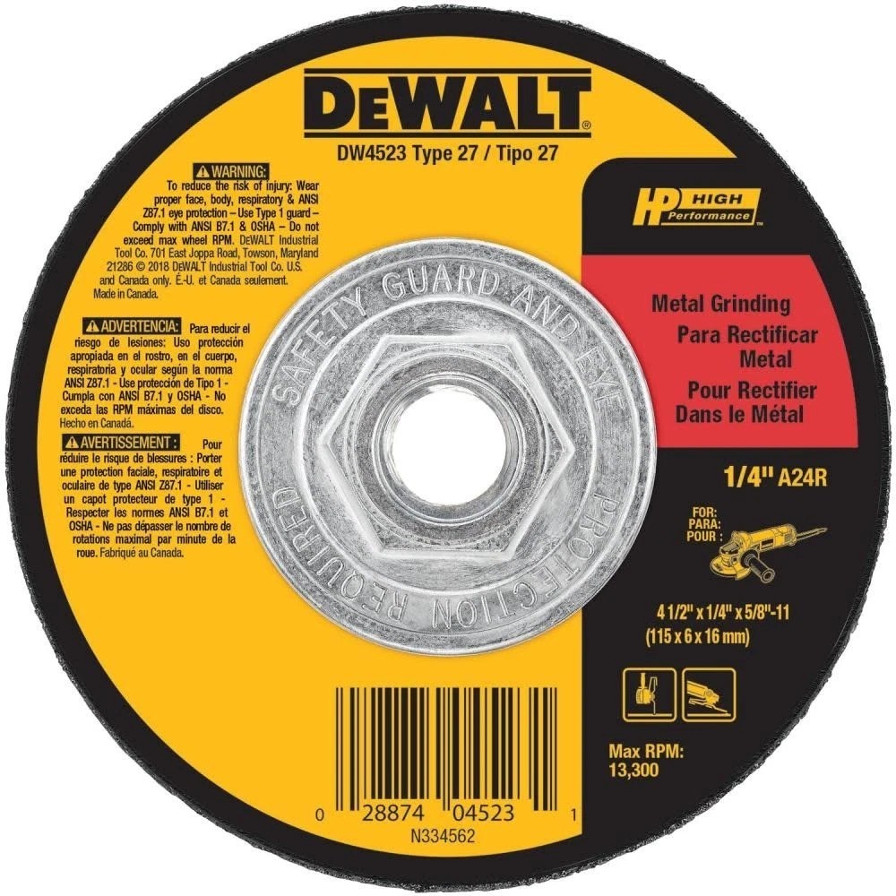 Grinding Wheel, General Purpose for Metal, 4-1/2-Inch X 1/4-Inch X 5/8-Inch (DW4