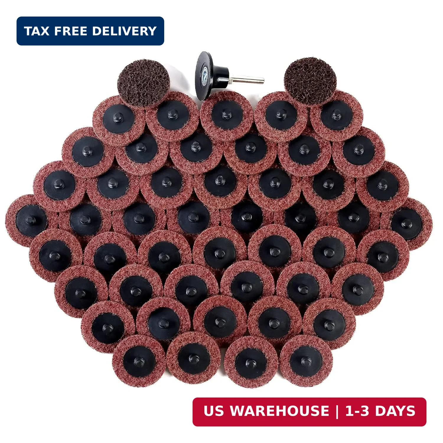 2 Inch Medium Sanding Discs 50 PCS with R-Type 1/4 Inch Shank Holder Maroon Quic