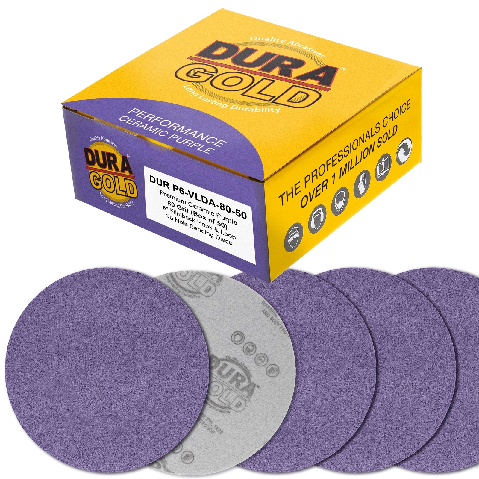 80 Grit 6″ Purple Ceramic Sanding Discs, Box of 50 – Hook & Loop Sandpaper