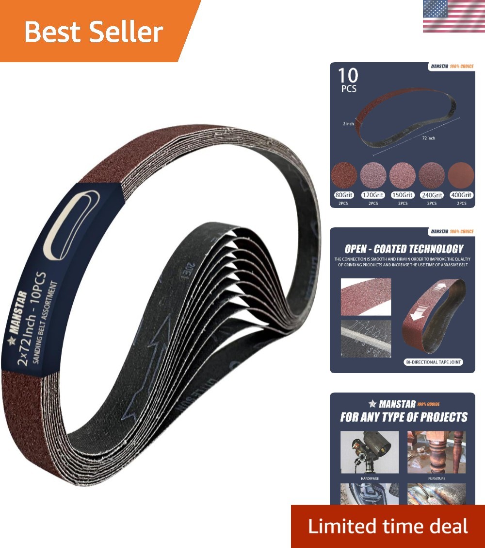 Complete 10 Pcs Sanding Belt Collection – Aluminum Oxide, 2 x 72 Inch