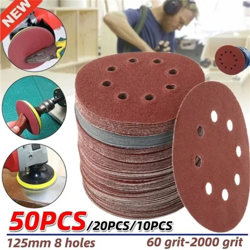8 Hole 125mm Sandpaper Woodworking Metal Grinding Disc Abrasive Polishing Tools