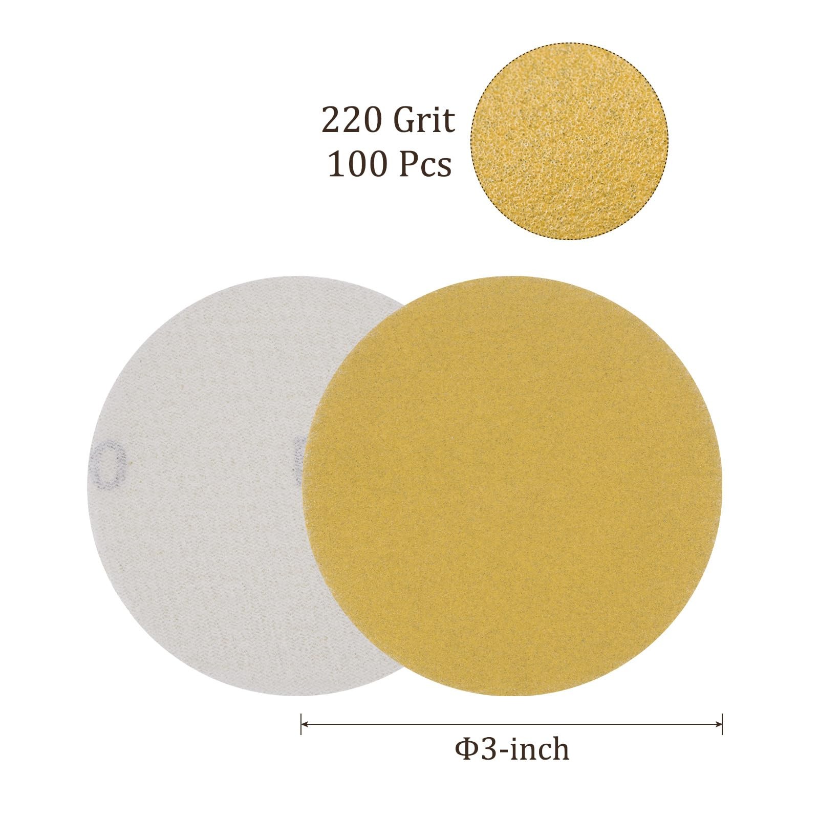 100pcs No Hole Sanding Discs- [ 3 Inch 220 Grit ] Round Hook and Loop Grip Sa…