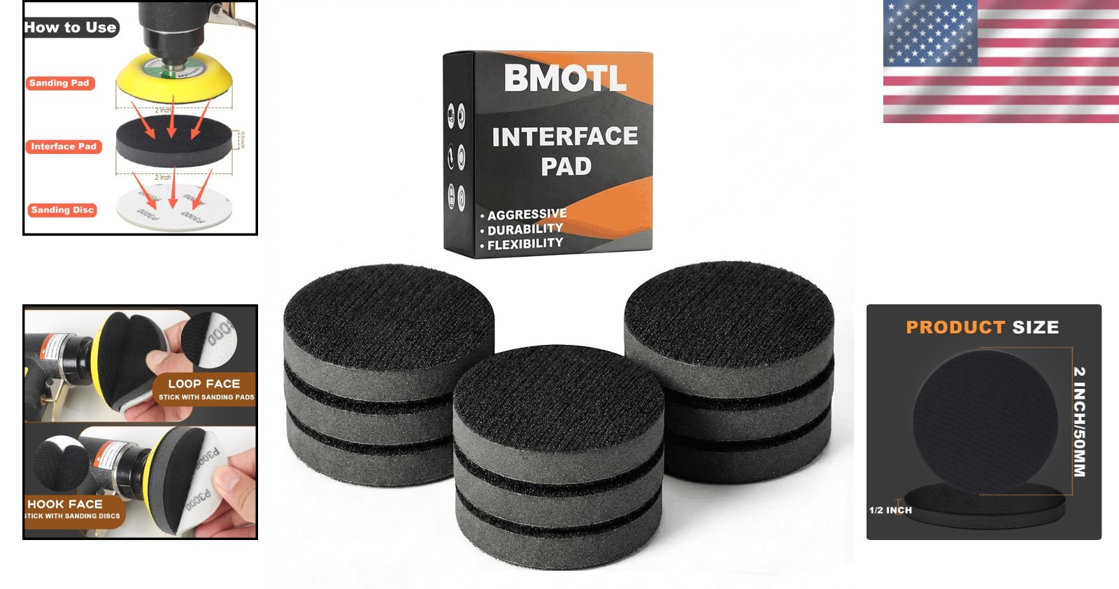 9 Pack 2-Inch Foam Sanding Discs for Mini RO Sanders – Long Lasting & Anti-Slip