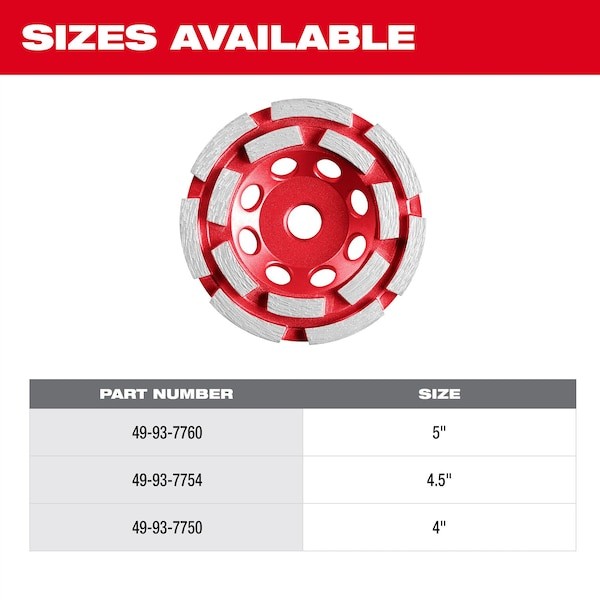 Milwaukee Tool 49-93-7754 4-1/2″ Diamond Max Double Row Diamond Cup Wheel