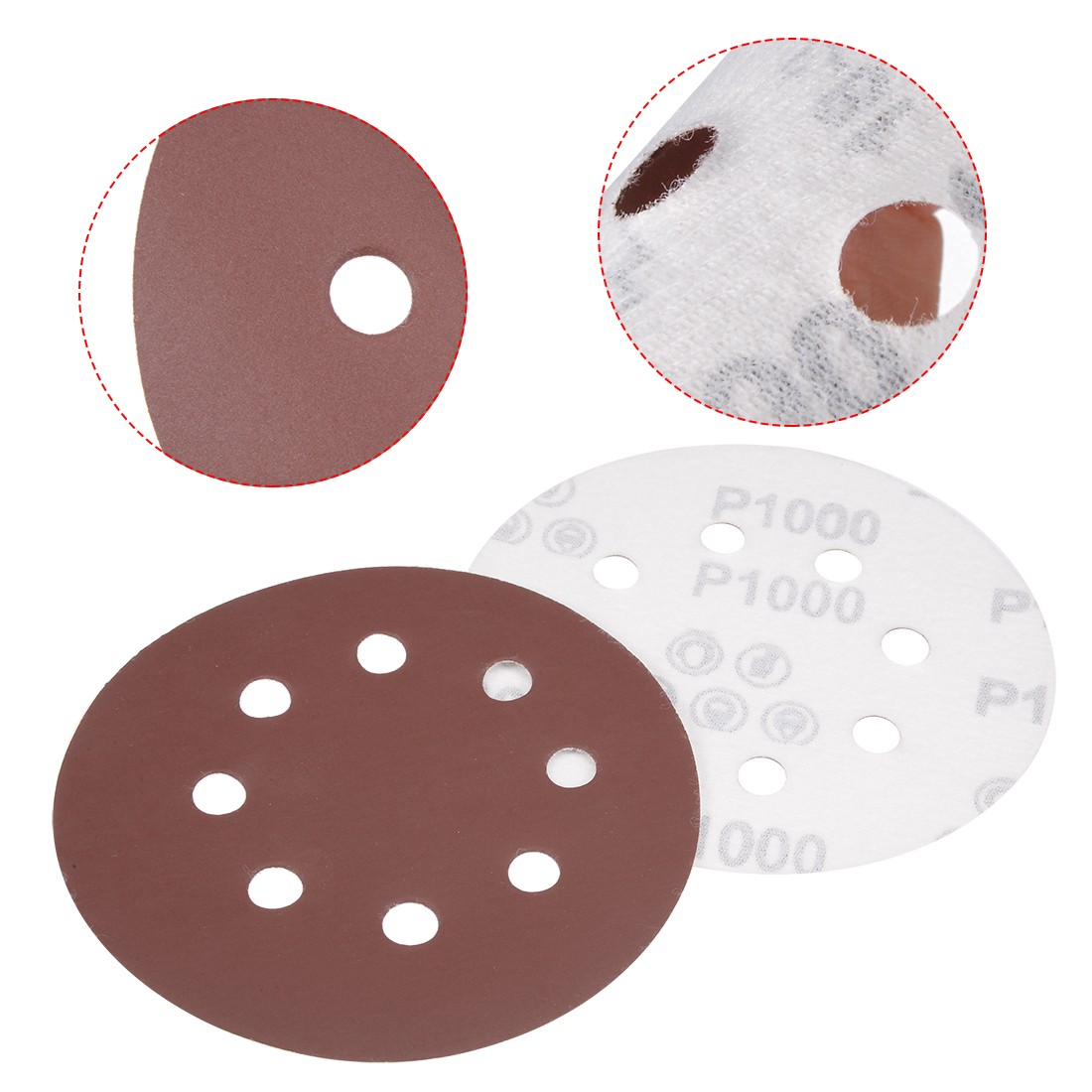50Pcs 5 Inch 8 Hole Hook Loop Sanding Disc 1000 Grit Flocking Sandpaper Sander