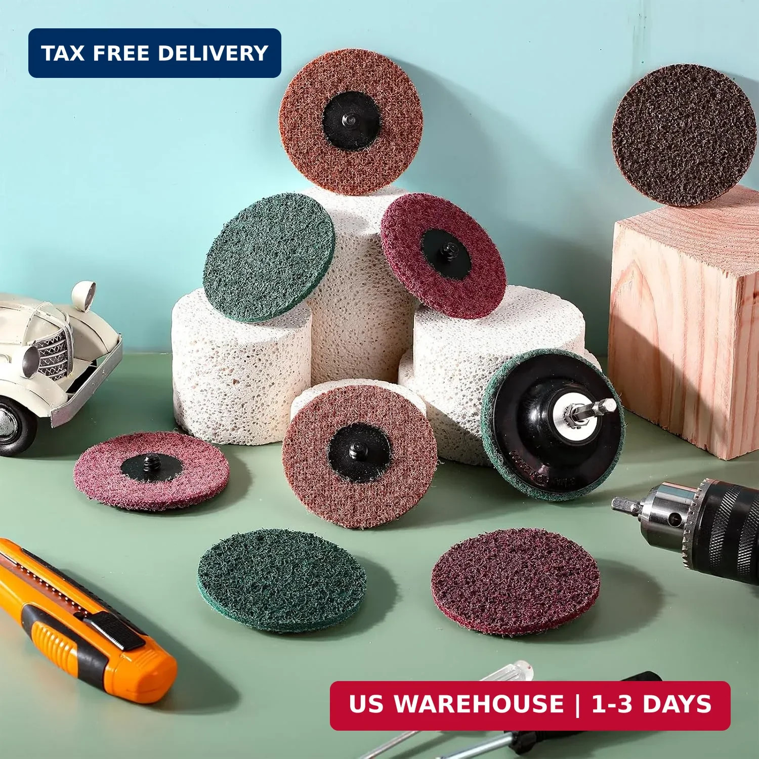 60 Pcs 3 Inch Lock Sanding Discs Surface Conditioning Disc with 1/4″ Ho