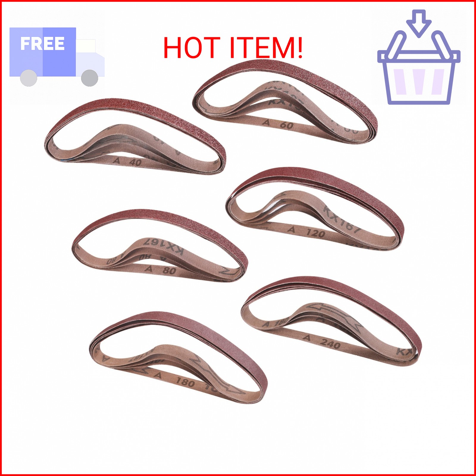 WORKPRO 24 Pack 1/2 x 18 Inch Sanding Belts, Aluminum Oxide Abrasive Belts, 4 Ea