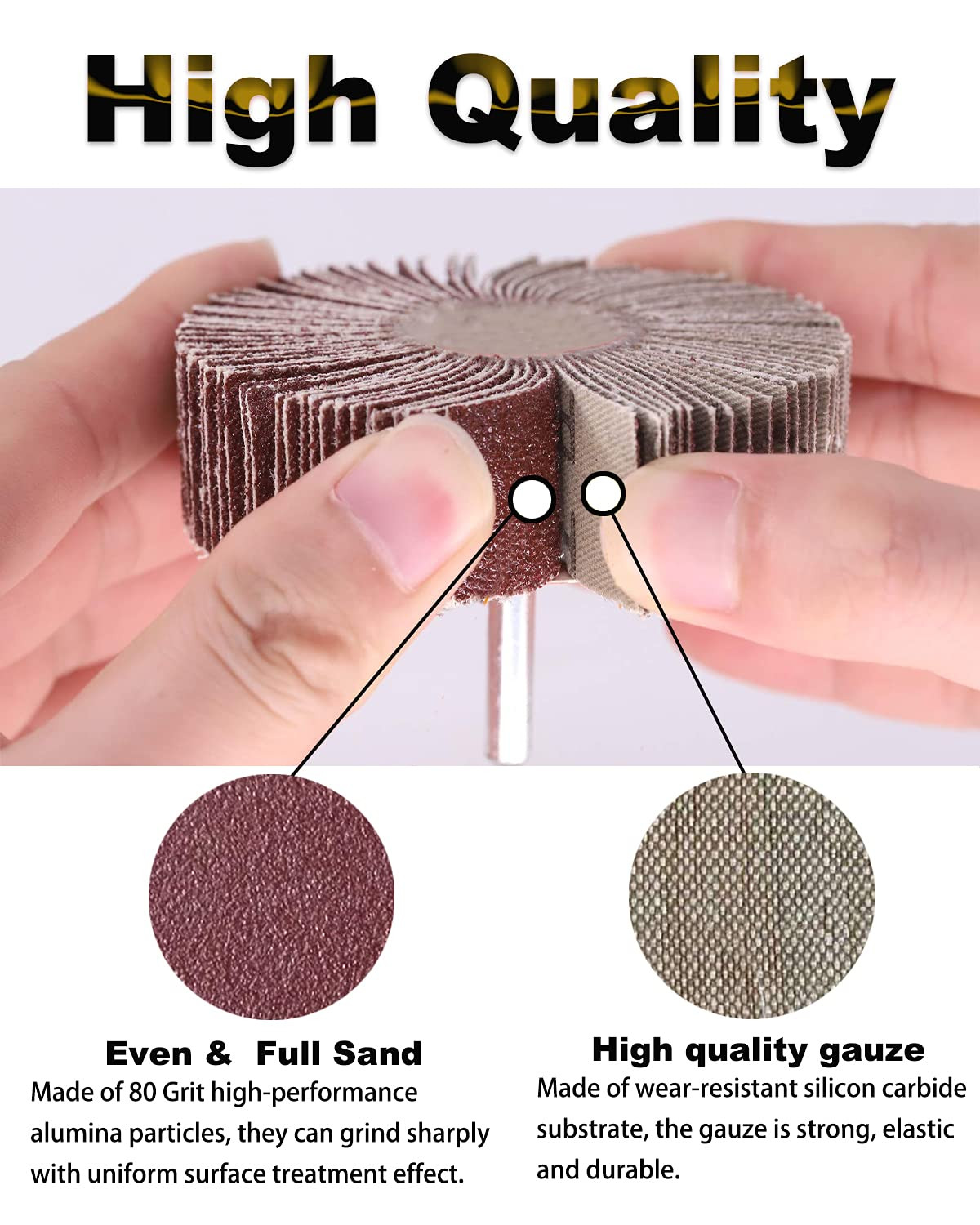 40 Pack 1/4″ Abrasive Flap Wheel Sander Set, 80 Grit Aluminum Oxide Flap Wheels