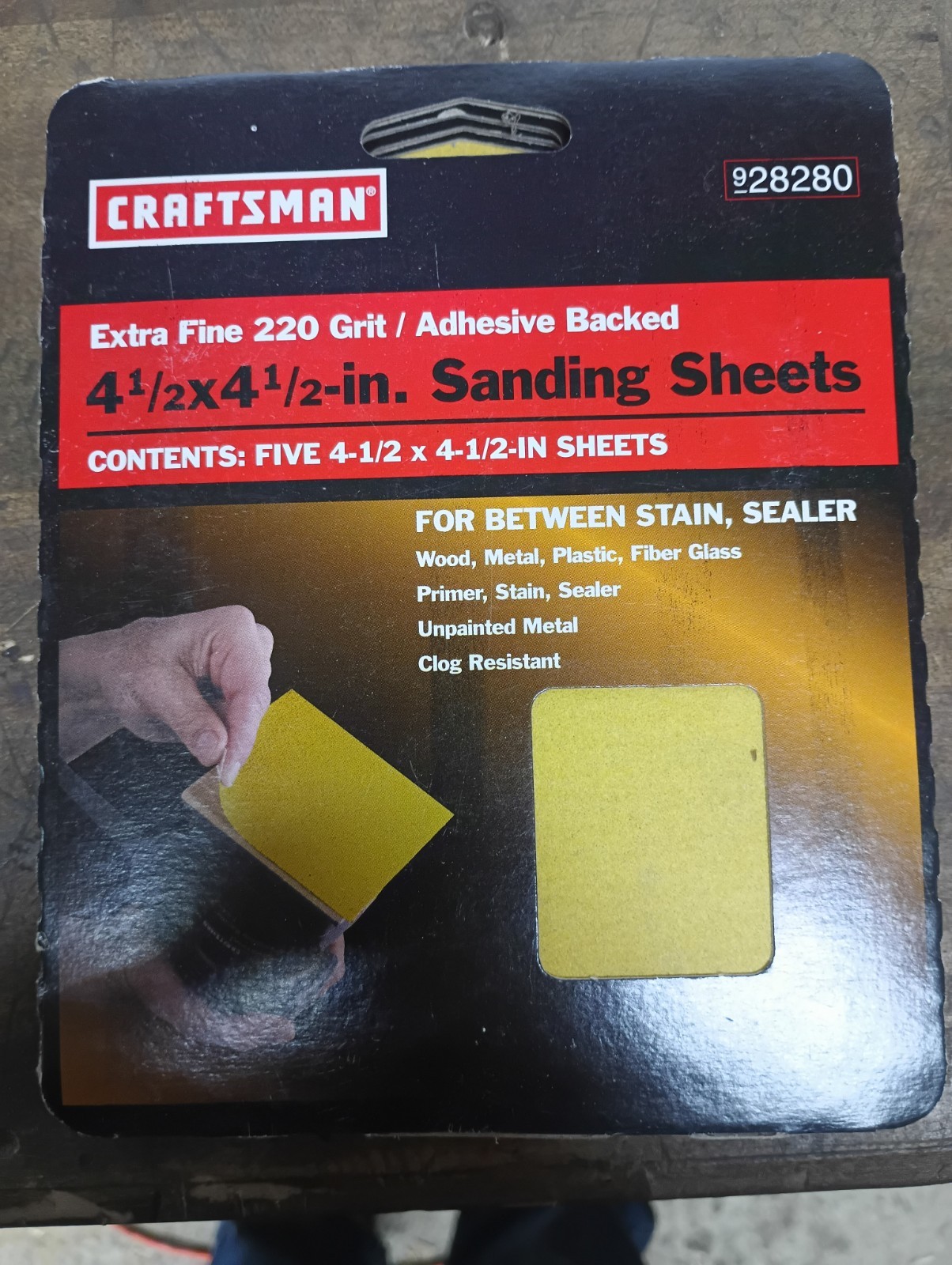Craftsman 928280 Extra Fine 220 Grit Adhesive Backed 4½x4½ Sanding Sheets