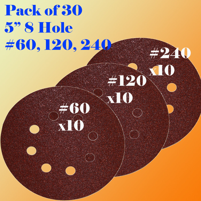 5″ 8 Hole 60 120 240 Grit Sanding Paper Hook & Loop Sandpaper Palm Sander Ryobi