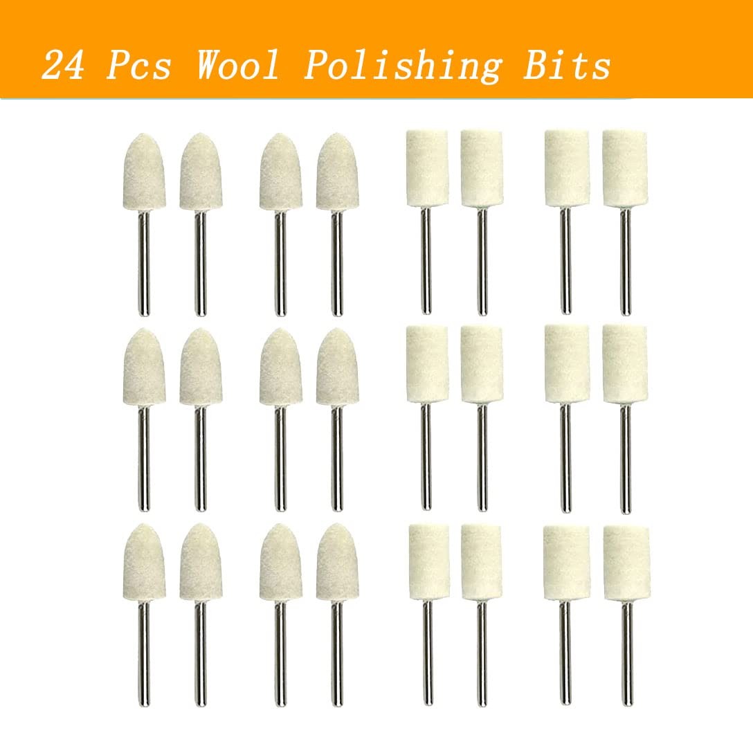 Luo ke 24 Pcs 1/8″ Shank Wool Felt Polishing Bits
