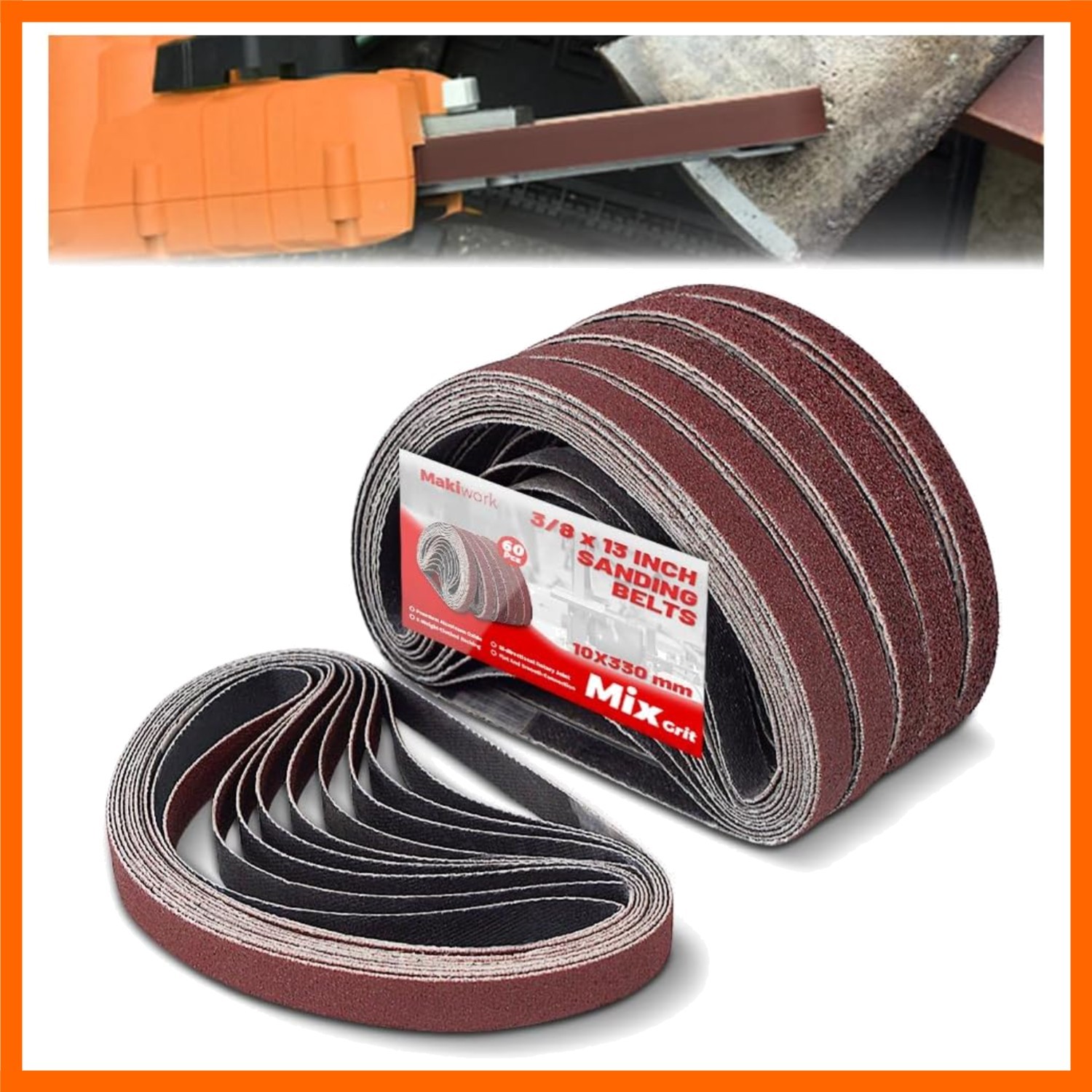 3/8 x 13 Inch 10 x 330 mm Sanding Belts Set – 60-Pack with 40/60/80/120/150/2…