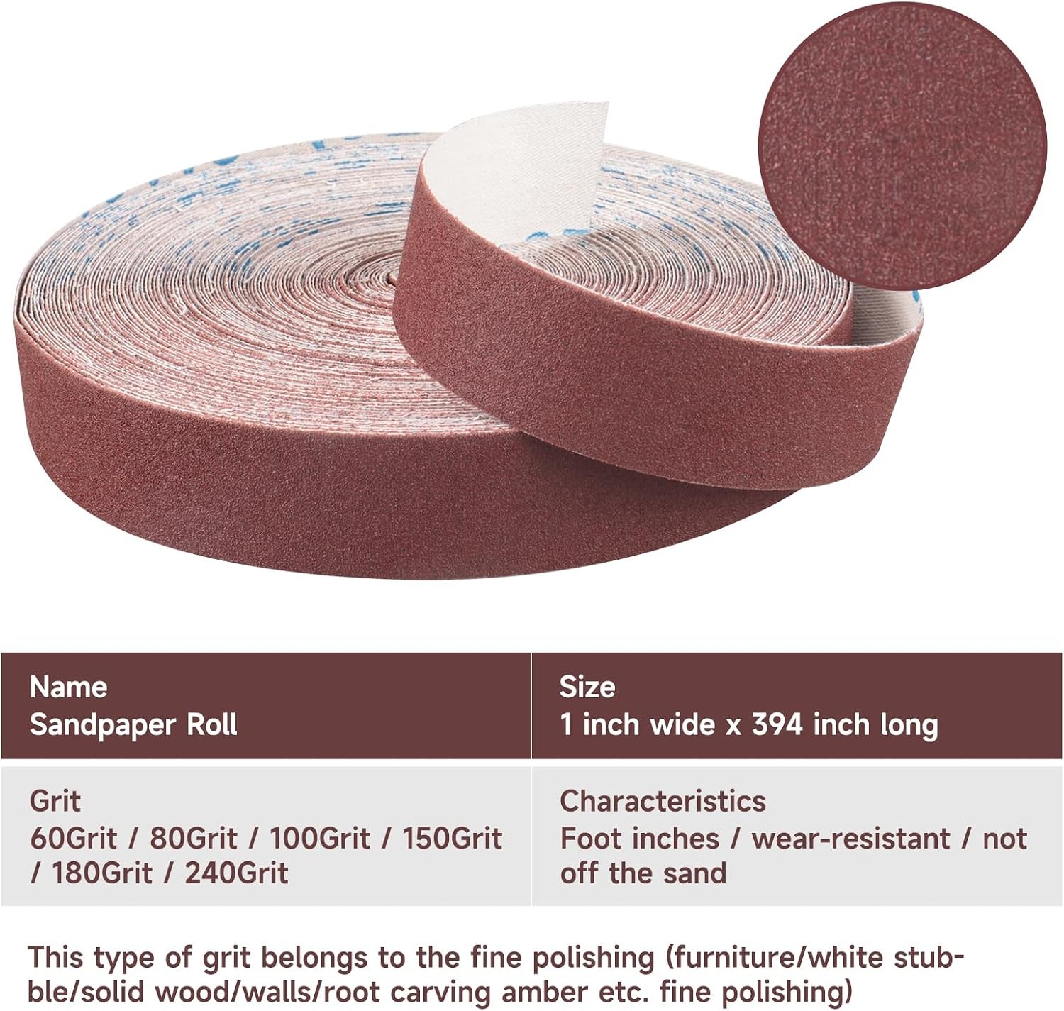 Emery Cloth Roll,120 Grit Continuous Sandpaper Roll 1″ x 85 Feet Sandpaper Roll