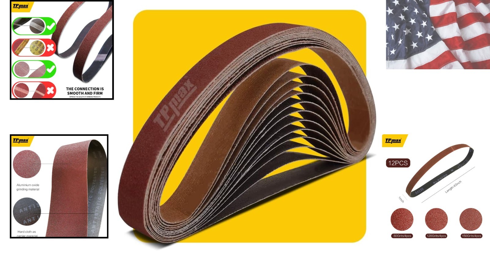 1 x 42 Inch Sanding Belt Pack 1-Inch x 42-Inch,12 Pcs4 Each of 80 120 150 Gri…