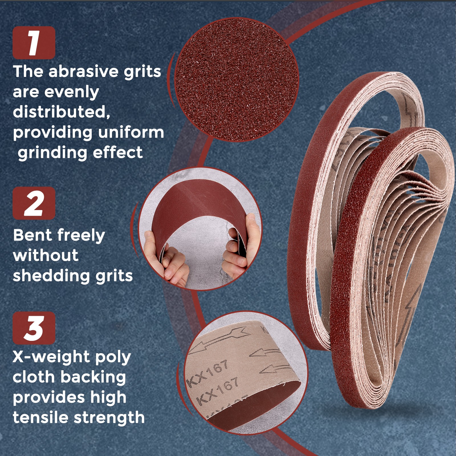 10Pack Sanding Belt, 3/4 x 20 1/2 Inch 60 Grit Belt Sander Paper, Flat